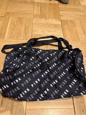 PINK Victoria's Secret Black Logo Travel Duffle